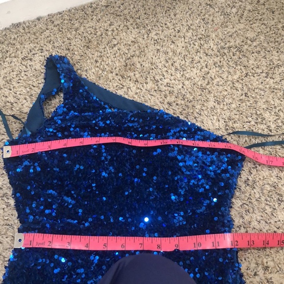 Crystal Doll Formal Maxi Dress Size 5 Royal Blue Sequin One Shoulder Cutout Gown - Picture 9 of 11